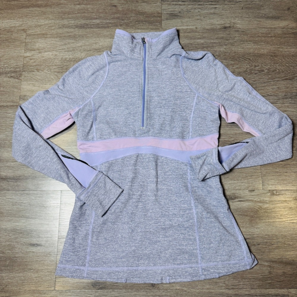 Lululemon Half Zip Pullover Heathered Purple Thumbholes Back Pocket Womens 6